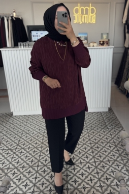 Bordo RİBANALI İPEK TUNİK