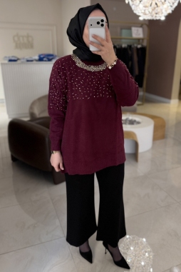 Bordo TAŞLI KAZAK 7003