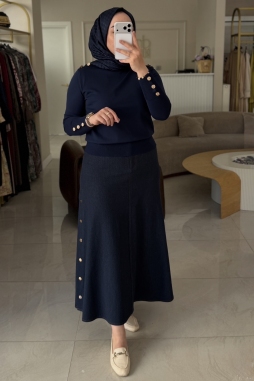 Lacivert Omzu Düğmeli Merserize Tunik 203