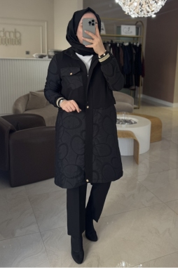 Siyah Jakar Kumaş Detaylı Giy Çık