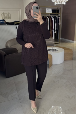 Kahverengi İPEK DETAYLI MERSERİZE FERMUARLI TUNİK