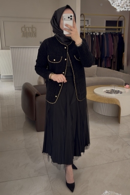 Siyah TÜL DETAYLI RAYON ETEK