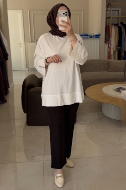Beyaz MANŞET AKSESUARLI TUNİK