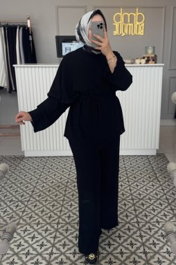 Siyah Krep Asimetrik Takım