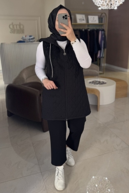 Siyah Boncuk İşlemeli Yelek