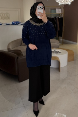 Lacivert Taşlı Kazak 7003