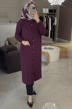 Bordo Uzun Düz Hırka