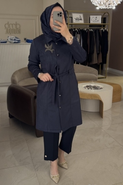 Lacivert TAŞ İŞLEMELİ ÇIT UZUN KAP 6012