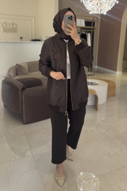 Kahverengi Yaprak Desenli Kapitone Kap 6013