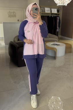 Mor ÇİZGİLİ POPLİN MİX TAKIM