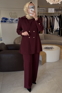 Bordo Kruvaze Kapamalı Zarif Takım