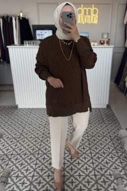 Kahverengi RİBANALI İPEK TUNİK