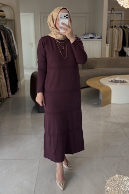 Bordo MERZERİZE ÇİZGİ DETAY ELBİSE K800