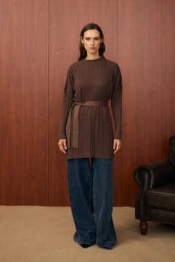 Merwish Kahverengi Shine Triko Tunik 1535