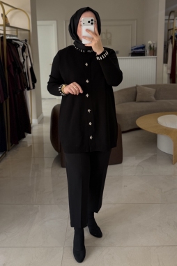 Siyah Taş Detaylı Rayon Ceket