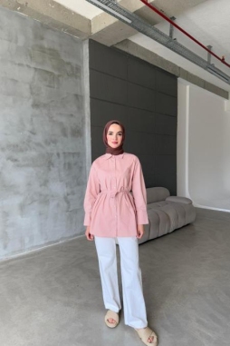 Pembe TEK RENK RETRO GÖMLEK