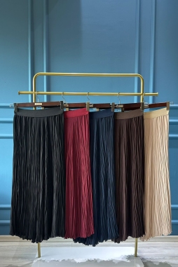 Kahverengi Şifon Kırıştırma Etek