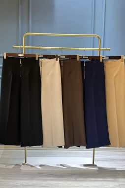 Siyah Fermuar Geniş Paça Pantolon