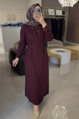 Bordo BEL BAĞCIK DETAYLI ELBİSE