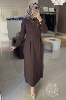 Kahverengi Bel Bağcık Detaylı Elbise