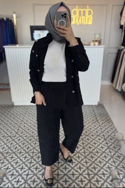 Siyah TAŞ İŞLEME GÖMLEK