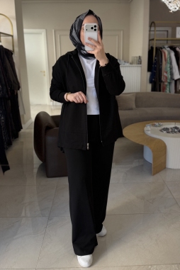 Siyah Plise Şifon Takım 1624