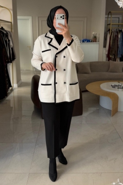 VANİLİN ÇİZGİ DETAYLI RAYON CEKET