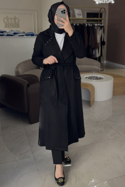 Siyah Süet Zımba Detay Kap