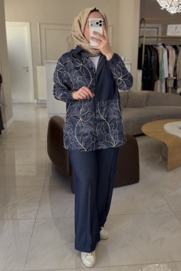 Mavi Tensel Kot İşlemeli 183 Takım