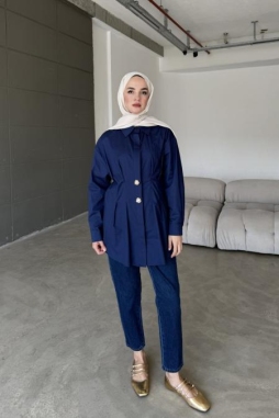 Lacivert Poplin Düğme Gömlek