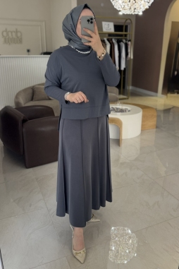 Lacivert Safir Parçalı Çan Etek