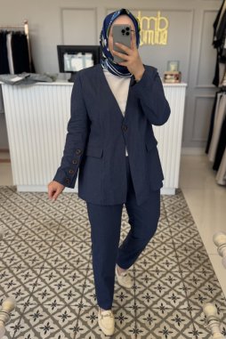 Lacivert Tensel Denım Takım