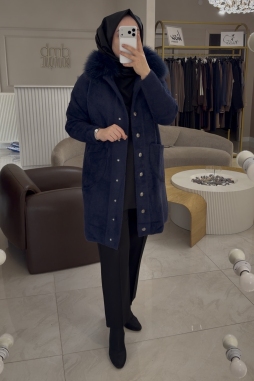 Lacivert KÜRKLÜ ANGORA KABAN