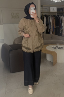 Haki File Detay Pamuk Gömlek