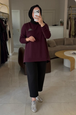 MÜRDÜM TAŞ AKSESUARLI ARKASI PİLELİ TUNİK