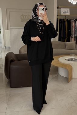 Siyah KOLU NERVÜRLÜ UZUN TUNİK