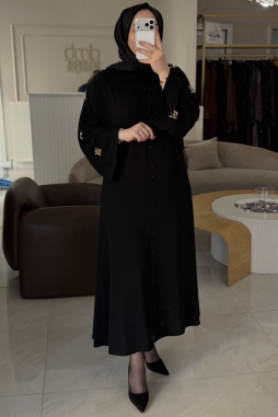 Wennora Siyah Taş Detaylı Oversize Elbise