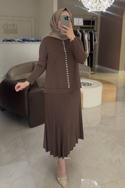 Kahverengi TAŞ DETAYLI ETEKLİ TAKIM 1351