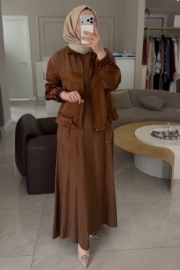 Camel Jakar Detaylı Ceket Elbise 1012