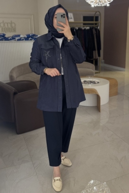 Lacivert Yıldız Ve Jean Detaylı Kap