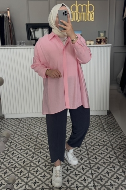Pembe Tensel Rahat Gömlek-3001
