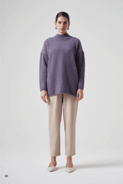 Mor Angora Çizgi Tunik-7005