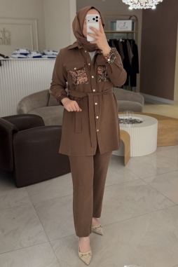 Kahverengi Jakar Kumaş Geçişli 4225 Takım