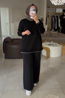 Siyah Simli Dilim Detaylı Oversize Tunik 4131