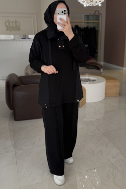 Siyah PARAŞÜT DETAYLI TAKIM