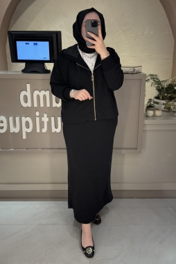 Siyah Siyah Jakar Detay Etekli Takım 1038