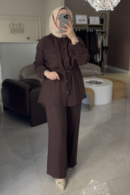 Kahverengi 1022 Broş İşleme Bağcıklı Takım