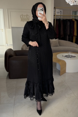 Siyah GÜPÜR DETAYLI 6148 ELBİSE