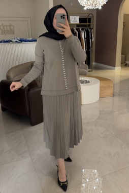 Haki TAŞ DETAYLI ETEKLİ TAKIM 1351