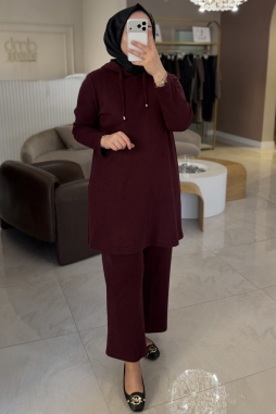 Bordo Triko Pantolonlu Takım